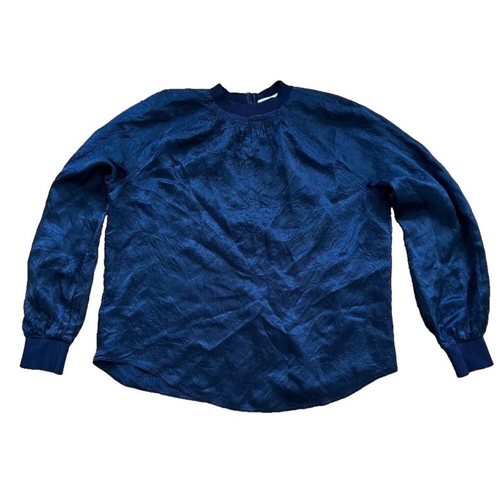 LONDON Women Blouse Long Sleeve Top Length Navy Size Small A000822